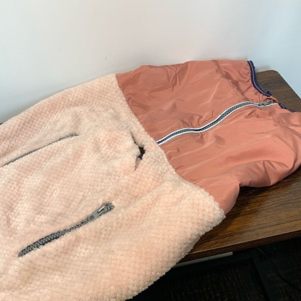Top Paw Zipper Closure Lined Outerwear Two Tone Reflective Fleece Dog Coat Pink